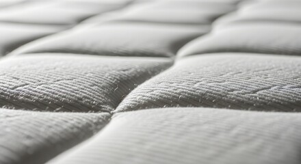 Fototapeta premium Close-up view of a quilted mattress surface, showcasing its texture and stitching in a soft, neutral tone, creating a clean and comfortable aesthetic