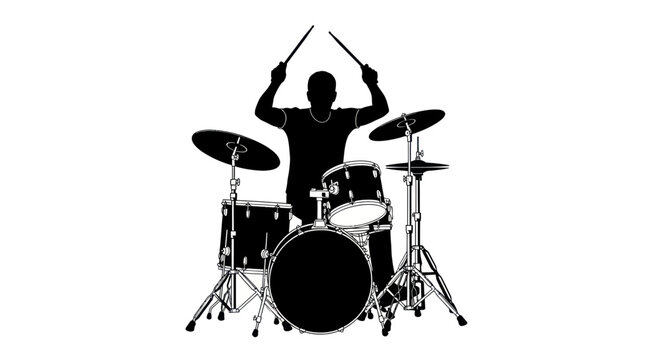 Drummer Silhouette Playing Drums, Musician Silhouette Performing on Stage