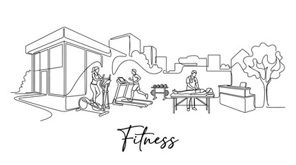 Obraz premium Modern outdoor fitness area with various exercise equipment and recreational space for active lifestyles