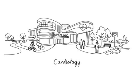 Obraz premium Contemporary heart clinic with outdoor recreational spaces and patient access pathways for cardiovascular care