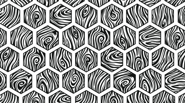 Honeycomb pattern abstract black and white hexagonal design for textiles