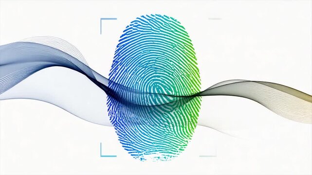 A colorful fingerprint within a target, with flowing lines on white background