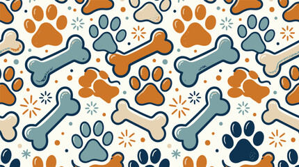 Cute Dog Paw Prints and Bones Seamless Pattern © Robich Art