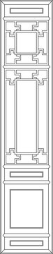 Technical architectural elevation of a vertical panel featuring traditional Chinese geometric fretwork patterns and rectangular sections in line art.