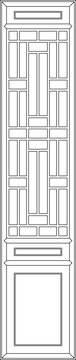 A technical minimalist line art illustration of a tall, narrow rectangular panel featuring an intricate geometric lattice pattern with vertical and horizontal divisions in a clean outline style.