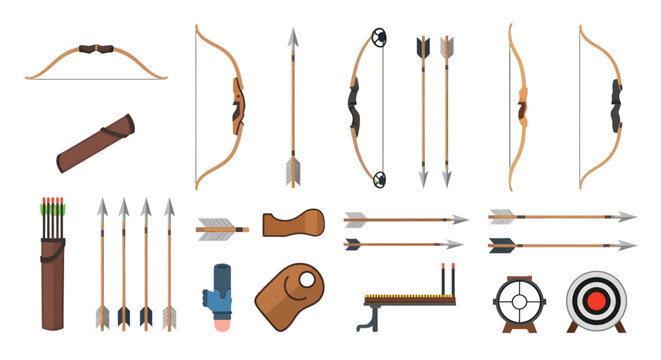 Archery Equipment Collection: Bows, Arrows, Quiver, Targets, and Accessories