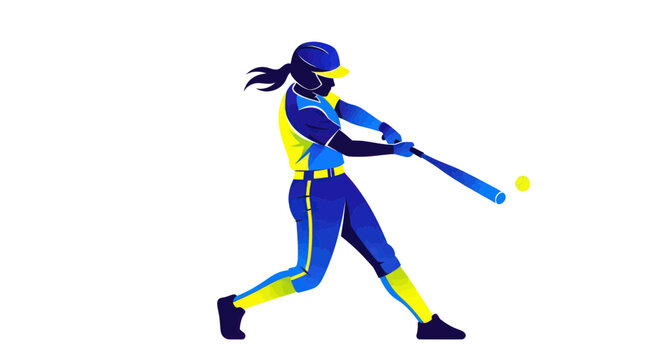 Female Softball Player Swinging Bat, Action Silhouette, Sport Illustration