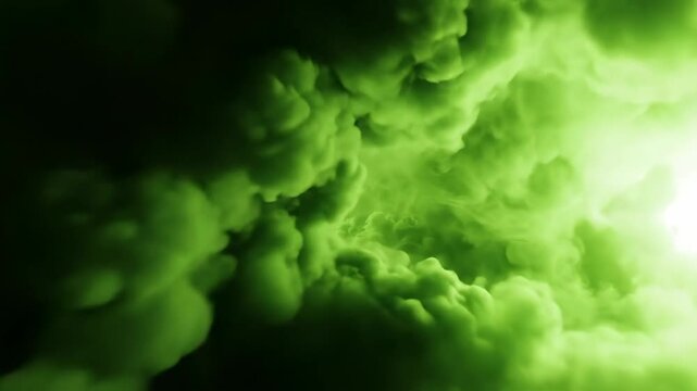 Abstract Green Smoke Swirling With Bright Light Source.