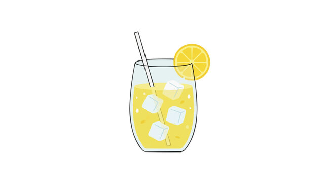 FLAT 2d minimalist Minimalist illustration of a refreshing glass of lemonade with ice cubes and a lemon slice garnish and a straw Silhouette PNG Isolated on transparent background vector