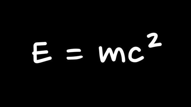 Einstein's formula. E=mc2. Handwritten E=mc2 formula, on a black background, 4K video.