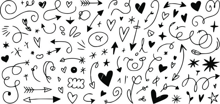 doodle hand drawn arrows hearts stars swirls decorative elements