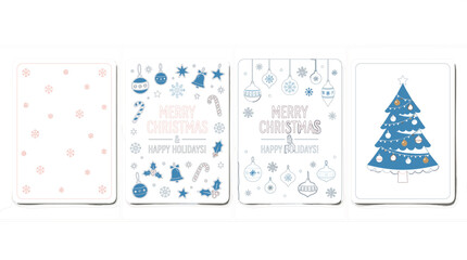 Minimalist Christmas and Holiday Card Set Featuring Snowflakes, Ornaments, Greetings, and Christmas Tree Designs in Modern Vector Style © MDEsmayil