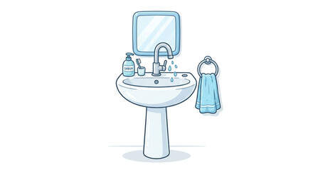 Obraz premium Ceramic bathroom sink washbasin with faucet mirror and hand towel vector illustration