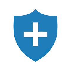 Fototapeta premium Blue Shield Icon with a White Medical Cross Symbol for Health Insurance.