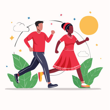 Diverse Couple Running Together Outdoors