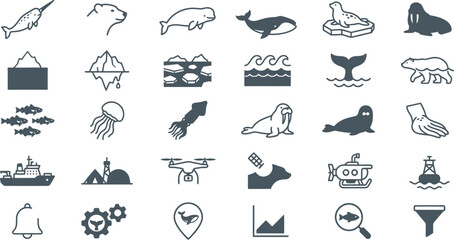 arctic marine life icons set flat vector illustration on white background © LightFrame