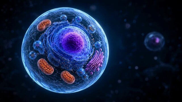 Transparent 3D Eukaryotic Cell Floating in Microscopic Space