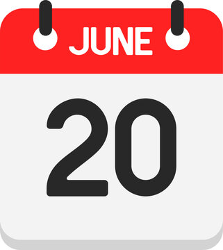 June 20 Calendar Date Icon Vector Graphic Illustration