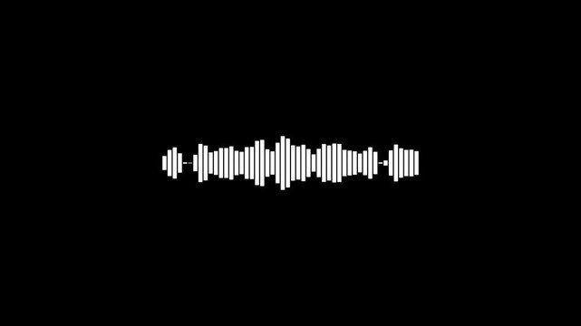 A white sound wave visualization with subtle purple and green highlights displayed horizontally on a black background, representing audio playback, digital music, or voice recording waveforms