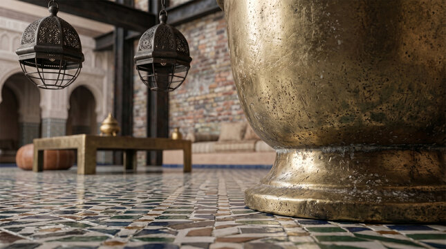 Close-up architectural textures reveal aged brick walls and exposed steel elements inside a warehouse-style urban loft environment.