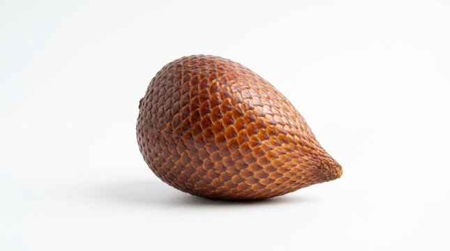 A single tropical salak fruit featuring a unique reddish brown scaly skin texture, presented in a widescreen cinematic composition that highlights the organic, snake like patterns of the exotic snack.