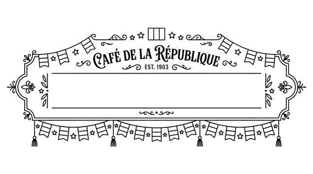 Vintage style Cafe de la Republique sign frame illustration.