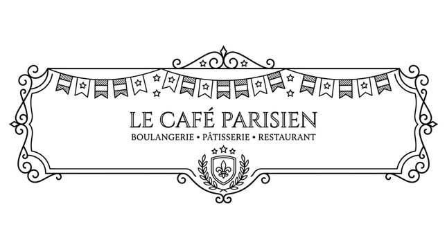 Vintage style bakery and cafe logo design with decorative bunting and emblem.