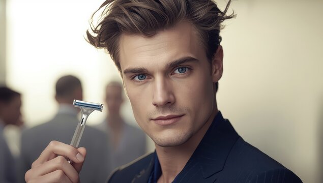 attractive white man with a razor.