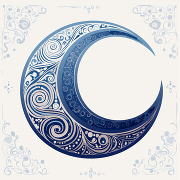 Ornate Crescent Moon with Swirling Patterns