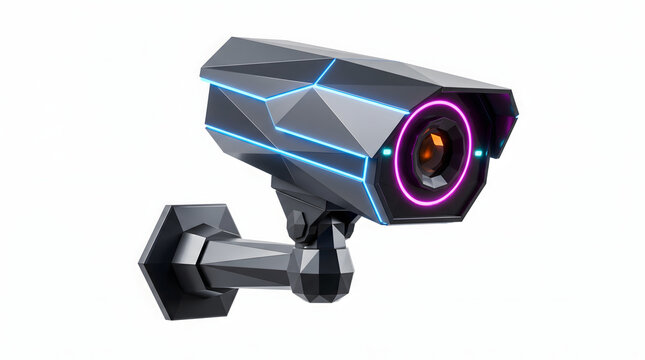 futuristic security camera with neon lights