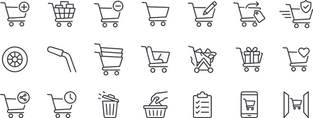 Shopping cart line icon set, e-commerce retail, online store basket outline icons © Nahida