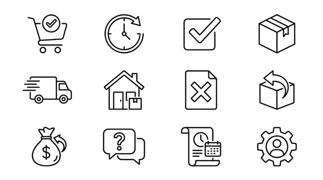 Set of e-commerce and delivery thin line icons for business.