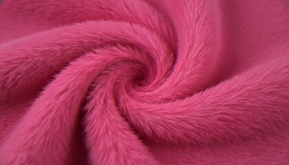 A close-up of a soft, vibrant pink plush faux fur fabric swirled in a circular pattern. © artvibi