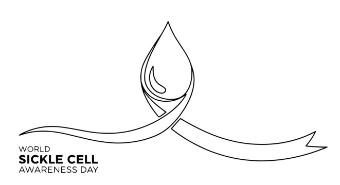 World Sickle Cell Awareness Day Ribbon and Blood Drop Icon - Vector Art