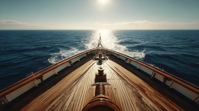 Sailing Yacht Deck on Open Ocean / 大海原を進むヨットの甲板