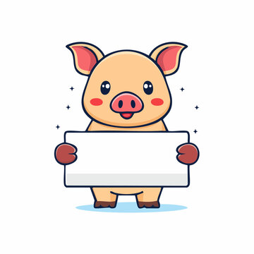 Cute Pig Holding Blank Sign