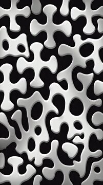 Seamless pattern of interlocking puzzle pieces against a stark black background abstract design for backgrounds textures and creative projects needing connection and complexity