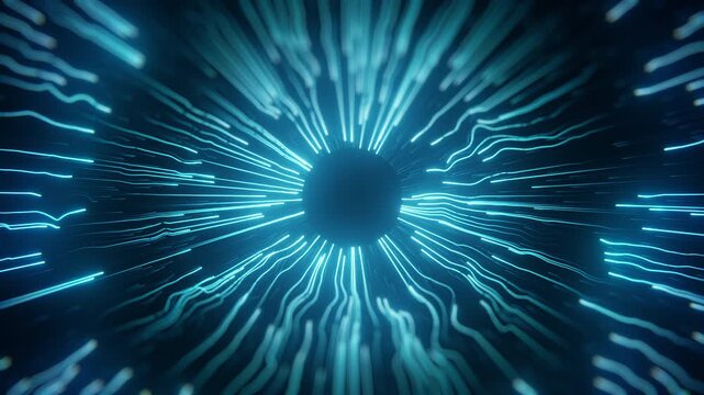 Abstract Cyber Iris Tunnel with Blue Light Rays Futuristic Tech Eye Network Background for AI Vision and Biometric Cyber Security Business