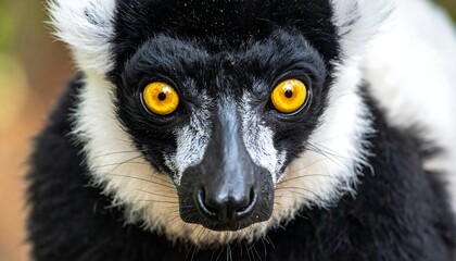 Fototapeta premium A close-up of a lemur's face with large yellow eyes