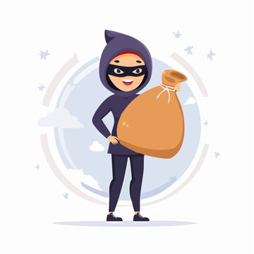 Cartoon Thief Holding a Large Bag of Loot
