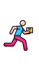 Obraz premium Colorful illustration of a person running while carrying a package, likely delivering a parcel quickly. Features bold outlines