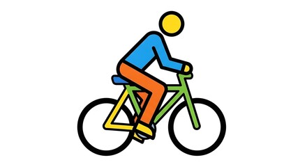 Obraz premium Colorful simple illustration depicts a person on a bicycle, viewed from the side, isolated on a white background