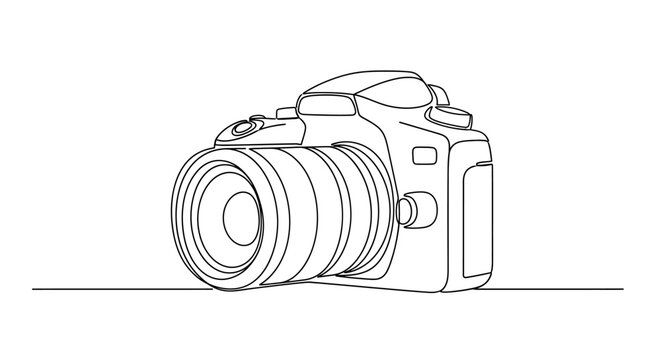 Minimalist Line Art DSLR Camera Illustration - Single Line Drawing