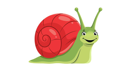 Cute cartoon snail with red shell and green body, isolated on white background © udin