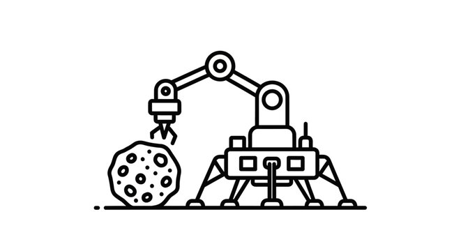 Robotic arm mining asteroid, space exploration, futuristic technology concept