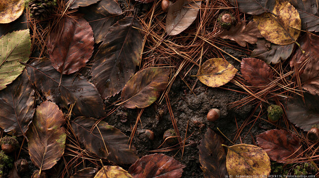 Autumn Pine Leaves and Woodland Foliage: Nature Background Texture for Seasonal Landscape Photography