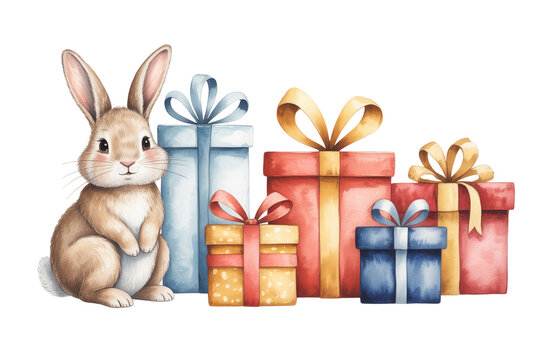 Cute rabbit with gift boxes for easter celebration adorable wildlife