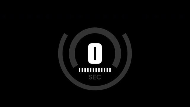 5 second countdown animation on black background, animated simple countdown 5 to 0. 4k video