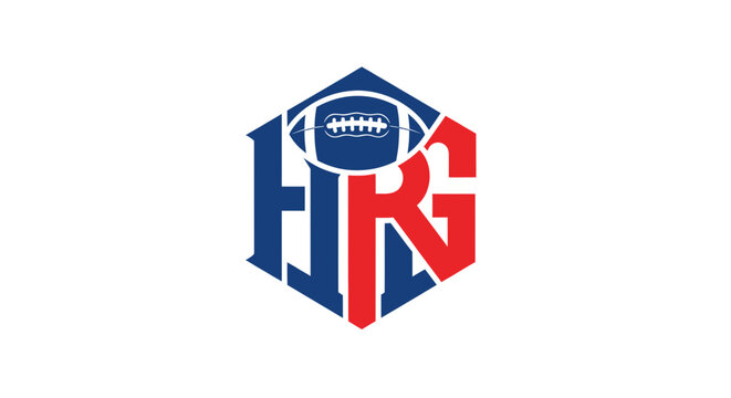 American Football Hexagon Logo with HRG Initials and Ball