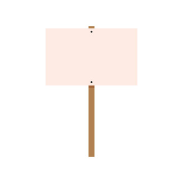 Flat vector illustration of a blank rectangular wooden sign placard on a stick.